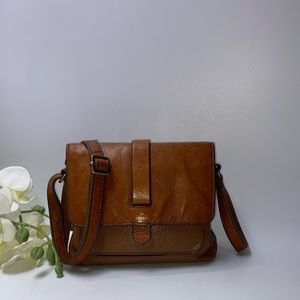 Fossil Leather Flap Bag Crossbody Cognac Small
